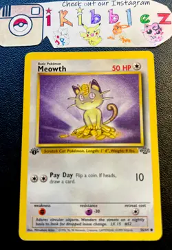 Meowth 56/64 MP 1st Edition WOTC Jungle Pokemon Card. Free Tracked Shipping! - Image 1