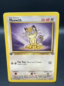 1st Edition Jungle Meowth 56/64 Pokemon Card WOTC Vintage MP - Image 1