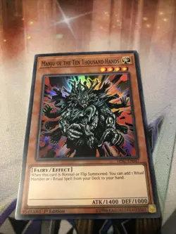 YUGIOH 1st edition HOLO Manju Of The Ten Thousand Hands HISU-EN047 card - Image 1