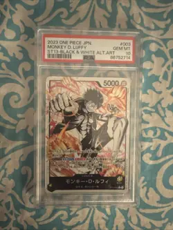Monkey D Luffy ST13-003 PSA 10 Black White Alt Art One Piece Card Japanese 2023 - Image 1