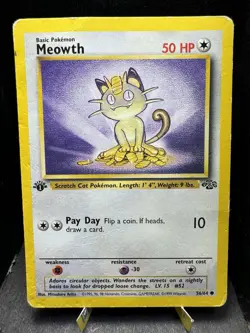 Pokemon TCG WOTC Jungle 1st Edition Meowth 56/64 Common HP/DMG - Image 1