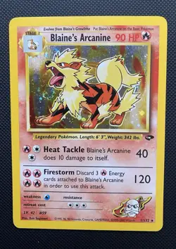 Pokemon TCG Blaine's Arcanine Gym Challenge 1/132 Holo Unlimited Rare LP Swirl!! - Image 1