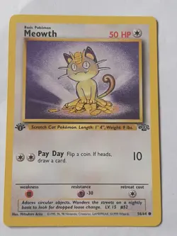1st Edition Meowth 56/64 Common 1999 WOTC Jungle Pokemon Lp - Image 1