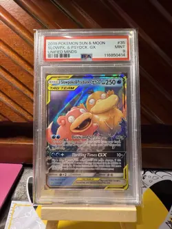 2019 POKEMON SUN & MOON UNIFIED MINDS 35 SLOWPOKE & PSYDUCK GX TAG TEAM PSA 9 - Image 1