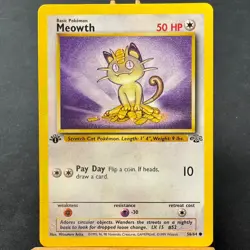Meowth - 56/64 - Jungle Set - 1st Edition - Common - Pokemon - WOTC - Damaged - Image 1