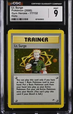 Lt. Surge CGC 9 Pokemon Trainer 017/132 Gym Heroes Holo 2000 - Image 1