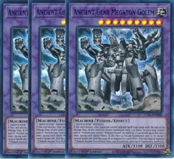 Yugioh Ancient Gear Megaton Golem x 3 - 1st Edition Ultra Rare NM - Free Holo - Image 1