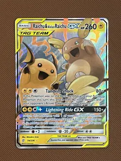 Pokemon Raichu & Alolan Raichu GX 54/236 NM Unified Minds Ultra Rare Holo - Image 1