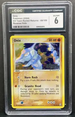 Pokemon 2004 EX Team Rocket Returns ONIX Rev Holo Foil 69/109 - CGC 6 - Image 1