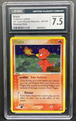 Pokemon 2004 EX Team Rocket Returns MAGBY Rev Holo Foil 24/109 - CGC 7.5 - Image 1