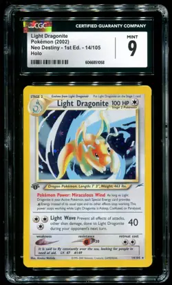 CGC 9 Light Dragonite 1st Edition Holo Rare Neo Destiny 2002 Pokemon Card #14 - Image 1