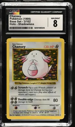 Pokemon 8 NM-MINT 1999 Chansey Shadowless Base Set Holo Card! Absolutely Mint - Image 1