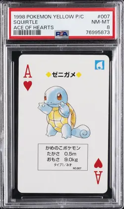 1998 POKEMON YELLOW VERSION PLAYING CARDS ACE OF HEARTS #007 SQUIRTLE PSA 8 - Image 1