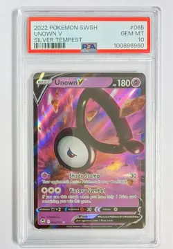 2022 POKEMON SWORD & SHIELD SILVER TEMPEST #065 UNOWN V PSA 10 - Image 1