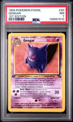 1999 POKEMON FOSSIL 1ST ED #20 GENGAR PSA 7 - Image 1
