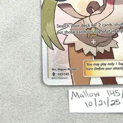 Pokemon Mallow 145/145 Guardians Rising Sun Moon Full Art Trainer Pokemon - Image 3