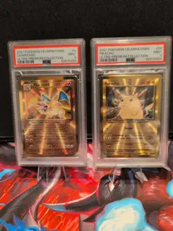 2021 CHARIZARD #4 & PIKACHU #58 POKEMON UPC CELEBRATIONS METAL CARD PSA9 SEQ SET - Image 1
