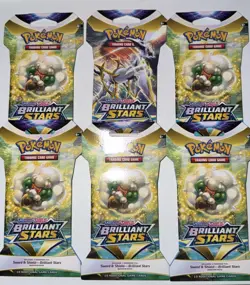 Pokemon TCG Brilliant Stars Sleeved Booster Pack Lot of 6 Sealed SWSH09 - Image 1