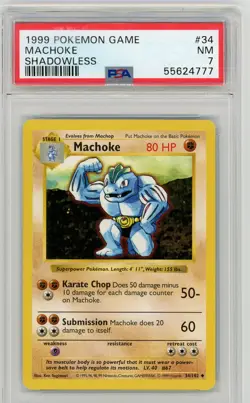 1999 POKEMON BASE SET SHADOWLESS #34 MACHOKE PSA 7 - Image 1