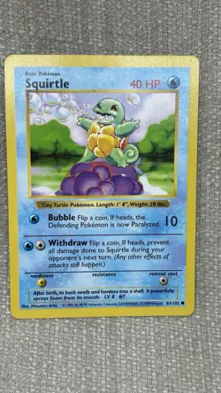 Vintage Original Shadowless Base Set Pokemon Tcg Squirtle 63/102 - Image 1