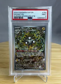 2024 Surging Sparks #159 Magneton PSA 9 ETB Pokemon Center Stamp Promo - Image 1