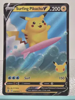 Surfing Pikachu V 008/025 Pokemon Celebrations 25th Anniversary Pokemon TCG - NM - Image 1