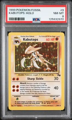 1999 POKEMON FOSSIL #9 KABUTOPS-HOLO PSA 8 - Image 1