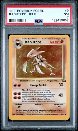 1999 POKEMON FOSSIL #9 KABUTOPS-HOLO PSA 7 - Image 1