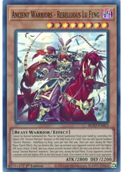 Yugioh Ancient Warriors - Rebellious Lu Feng (Super Rare) (1st Ed) BLVO-EN025 P - Image 1