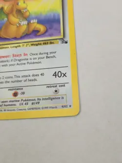 Pokemon TCG 1999 Fossil Dragonite Holo Rare Card Unlimited #4/62 Vintage - Image 4
