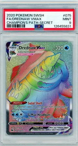 2020 Pokemon Champions Path FA Secret Rainbow Rare Drednaw VMAX 75/73 PSA 9 - Image 1