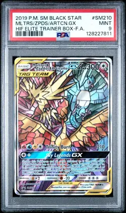 2019 Pokemon SM Black Star Moltres Zapdos Articuno GX Full Art #SM210 PSA 9 - Image 1