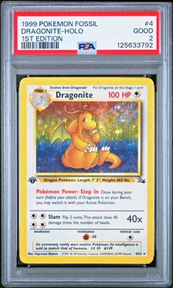 PSA 2 GOOD 1ST EDITION 1999 Pokemon Fossil Dragonite Holo 4/62 Holo Foil WOTC - Image 1