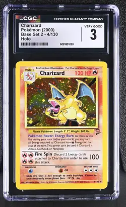 CGC 3 Charizard 2000 Base Set 2 4/130 Holo Pokemon Card - Image 1