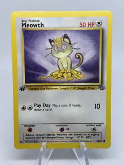 🍀 Meowth 56/64 Jungle 1st Edition Stamp Non Holo Foil Pokemon 1999 Vintage - Image 1