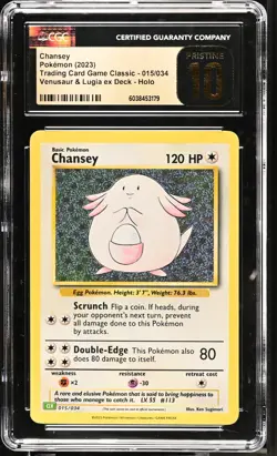 CGC 10 Pristine Chansey Holo 015/034 Trading Card Game Classic CLV Pokemon Card - Image 1
