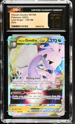 CGC 10 Pristine Hisuian Goodra VSTAR 136/196 SWSH Lost Origin Pokemon Card - Image 1