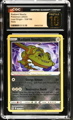CGC 10 Pristine Radiant Steelix 124/196 SWSH Lost Origin Pokemon Card - Image 1