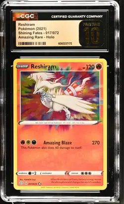 CGC 10 Pristine Reshiram Amazing Rare 017/072 Shining Fates Pokemon Card - Image 1