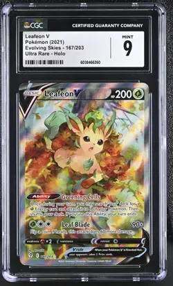 CGC 9 Leafeon V Holo 167/203 Evolving Skies 2021 Pokemon Card - Image 1
