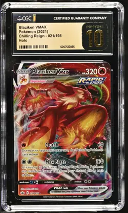 CGC 10 Pristine Blaziken VMAX 021/198 SWSH Chilling Reign Pokemon Card - Image 1
