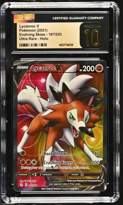 CGC 10 Pristine Lycanroc V 187/203 SWSH Evolving Skies Pokemon Card - Image 1