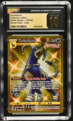 CGC 10 Pristine Houndoom Gold 179/163 SWSH Battle Styles Pokemon Card - Image 1