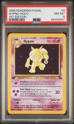 PSA 8 Hypno Holo 8/62 1st Edition Fossil 1999 Pokemon Card - Image 1