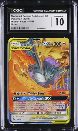CGC 10 Moltres & Zapdos & Articuno GX 44/68 Hidden Fates Pokemon Card - Image 1