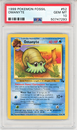 1999 Pokemon Fossil Omanyte - PSA 10 - #52 Gem MT Card No #52 - Image 1