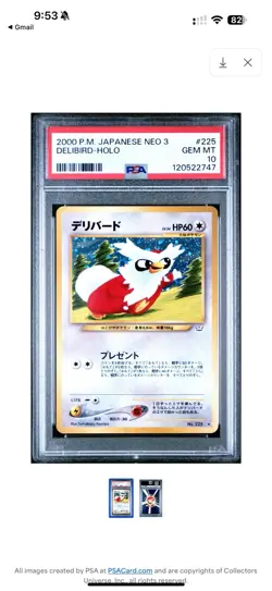2000 Pokemon P.M. Japanese Neo 3 Delibird Holo #225 Psa 10 Gem Mint - Image 1