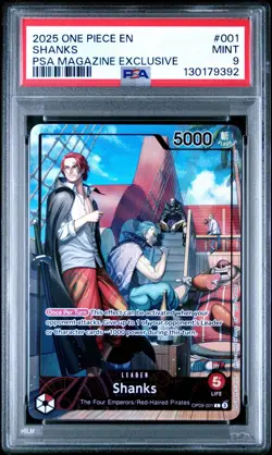 2025 ONE PIECE PROMO PSA MAGAZINE EXCLUSIVE 001 SHANKS PSA 9 Graded Rare Card - Image 1