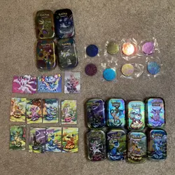 Full Set 8 EMPTY Pokemon PRISMATIC EVOLUTIONS Mini Tins/coins/cards/plus extras - Image 1