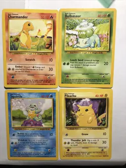 Base Set Starter Pokemon Trio set (Charmander,Bulbasaur,Squirtle+Pikachu) - Image 1